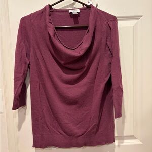 LOFT Women's Cowl Neck 3/4 sleeve Sweater - Plum, Size Petite Large